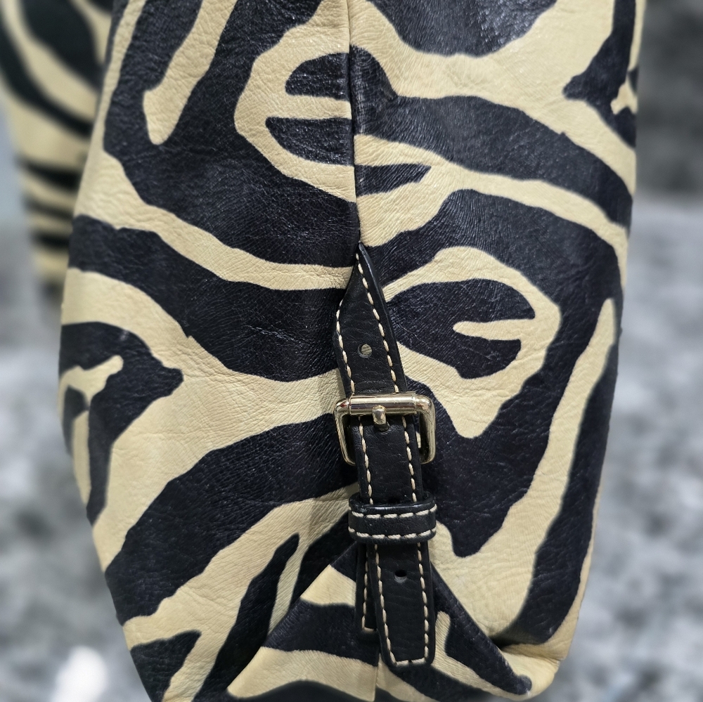 007. Dooney & Bourke Leather Zebra Print Shoulder Bag - Black and Cream - Picture 9 of 11